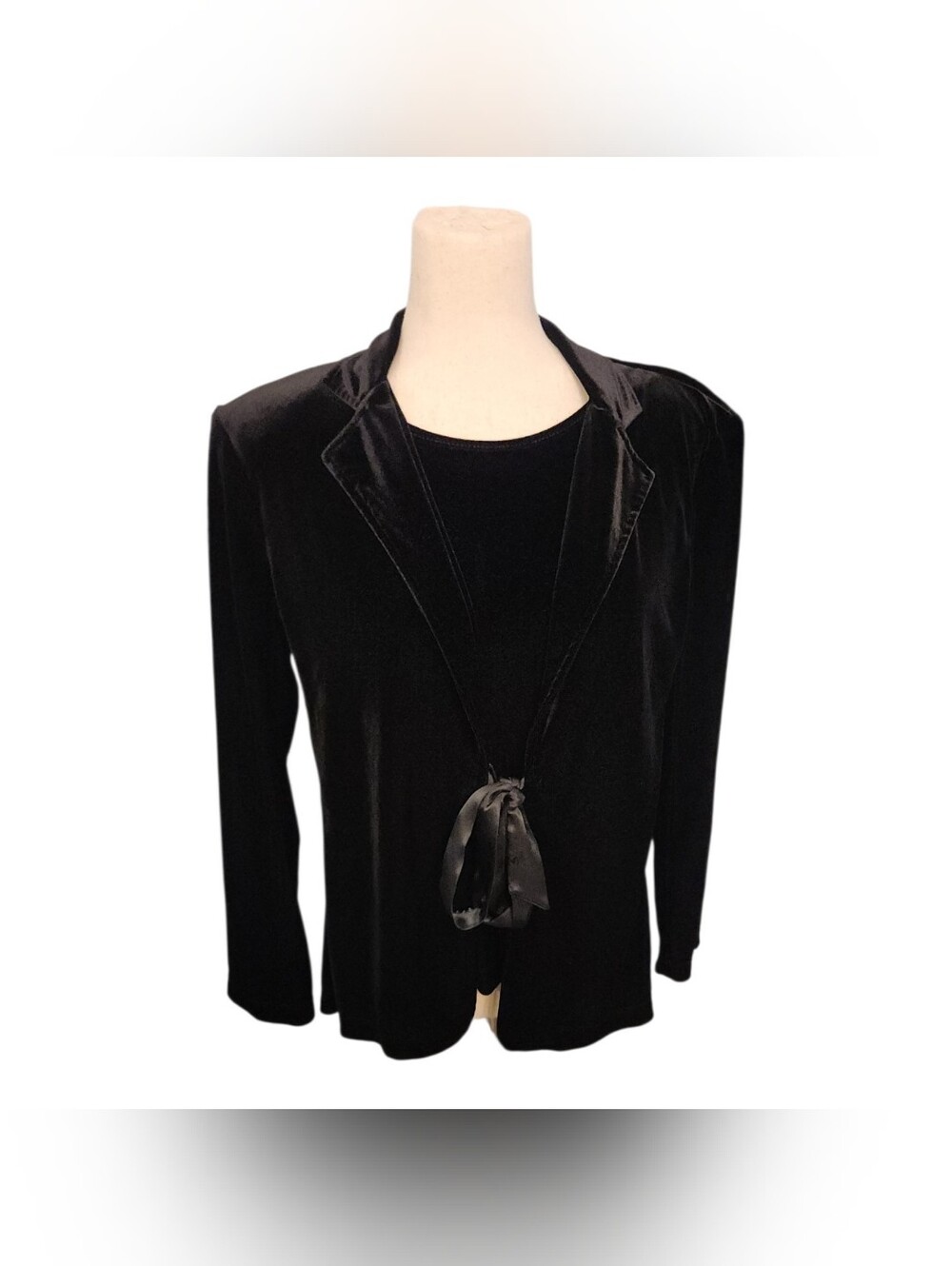 Whimsigoth Y2K Black Velvet Tie Front Cardigan Top Size Large Notations Gothic
